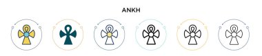Ankh simgesi doldurulmuş, ince çizgi, özet ve vuruş stili. Mobil, ui, web için iki renkli ve siyah ankh vektör simgesinin vektör çizimi kullanılabilir