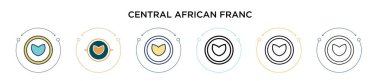 Orta Afrika frangı ikonu, ince çizgi halinde, özet ve vuruş stili. Mobil, ui, web için iki renkli ve siyah Afrika frangı vektör simgelerinin vektör illüstrasyonu kullanılabilir