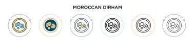 Fas dirhem simgesi dolu, ince çizgi, özet ve vuruş stili. Mobil, ui, web için iki renkli ve siyah Fas dirham vektör ikonu tasarımı vektör illüstrasyonu kullanılabilir