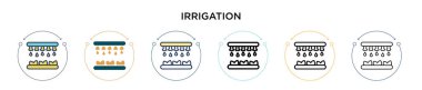 Sulama simgesi doldurulmuş, ince çizgi, özet ve vuruş stili. Mobil, ui, web için iki renkli ve siyah sulama vektör simgesi tasarımı vektör illüstrasyonu kullanılabilir