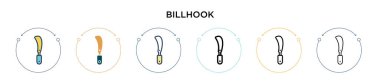 Billhook simgesi dolu, ince çizgi, özet ve vuruş stili. Mobil, ui, web için iki renkli ve siyah billhook vektör ikonu tasarımı vektör illüstrasyonu kullanılabilir