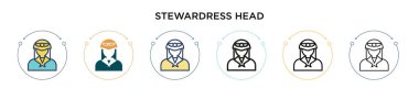 Stewardress baş simgesi, ince çizgi, özet ve vuruş stili. Mobil, ui, web için iki renkli ve siyah stewardress baş vektör ikonu tasarımı vektör illüstrasyonu kullanılabilir