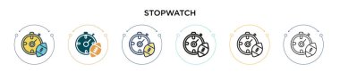 Kronometre simgesi dolu, ince çizgi, özet ve vuruş stili. Mobil, ui, web için iki renkli ve siyah kronometre vektör ikonu tasarımı vektör illüstrasyonu kullanılabilir