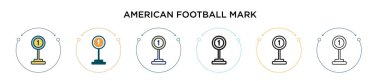 Amerikan futbolu sembolü. İnce çizgi, dış hatlar ve vuruş stili. Mobil, ui, web için iki renkli ve siyah Amerikan futbolu işaret vektör ikonu tasarımı vektör illüstrasyonu kullanılabilir