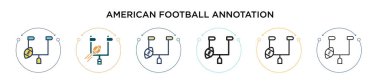 Amerikan futbol not simgesi doldurulmuş, ince çizgi, özet ve vuruş stili. İki renkli ve siyah Amerikan futbol notlama vektör ikonu tasarımı mobil olarak kullanılabilir,