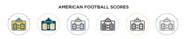 Amerikan futbol skorları ikonu, ince çizgi, özet ve vuruş stili. Mobil, ui, web için iki renkli ve siyah Amerikan futbolu puanları vektör dizaynının vektör illüstrasyonu kullanılabilir