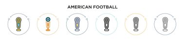 Amerikan futbol sinyalleri ikonu dolu, ince çizgi, özet ve vuruş tarzında. İki renkli ve siyah Amerikan futbolunun vektör illüstrasyonları vektör simgeleri taşınabilir, ui, 