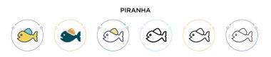Piranha simgesi dolu, ince çizgi, özet ve vuruş stili. Mobil, ui, web için iki renkli ve siyah pirana vektör ikonu tasarımı vektör illüstrasyonu kullanılabilir