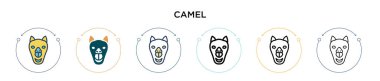 Deve simgesi doldurulmuş, ince çizgi, ana hatlar ve vuruş stili. Mobil, ui, web için iki renkli ve siyah deve vektör ikonu tasarımı vektör illüstrasyonu kullanılabilir