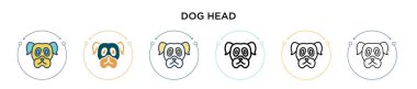 Köpek kafası ikonu, ince çizgi, özet ve vuruş stili. Mobil, ui, web için iki renkli ve siyah köpek baş vektör ikonu tasarımı vektör illüstrasyonu kullanılabilir