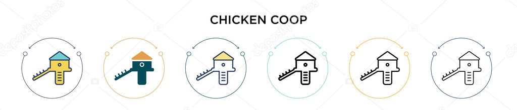 Chicken coop icon in filled, thin line, outline and stroke style. Vector illustration of two colored and black chicken coop vector icons designs can be used for mobile, ui, web