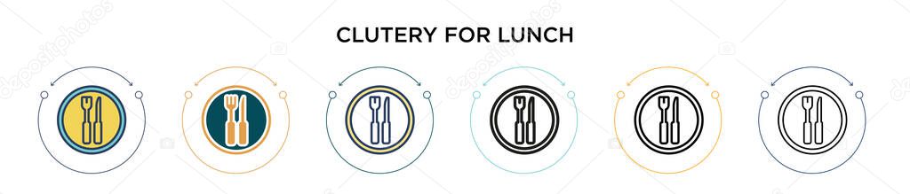 Clutery for lunch icon in filled, thin line, outline and stroke style. Vector illustration of two colored and black clutery for lunch vector icons designs can be used for mobile, ui, web