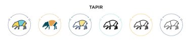 Tapir ikonu doldurulmuş, ince çizgi, özet ve vuruş stili. Mobil, ui, web için iki renkli ve siyah tapir vektör ikonu tasarımının vektör illüstrasyonu kullanılabilir