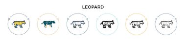 Leopar ikonu dolu, ince çizgi, özet ve vuruş stili. Mobil, ui, web için iki renkli ve siyah leopar vektör ikonu tasarımı vektör illüstrasyonu kullanılabilir