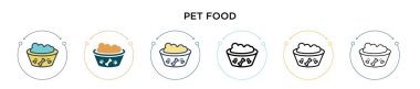 Evcil hayvan yemek ikonu, ince çizgi, özet ve vuruş stili. İki renkli ve siyah evcil hayvan besin vektör ikonu tasarımı mobil, ui, web için kullanılabilir