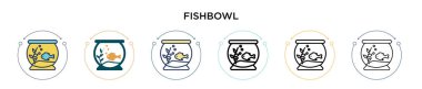 Fishbowl ikonu dolu, ince çizgi, özet ve vuruş stili. Mobil, ui, web için iki renkli ve siyah akvaryum vektör ikonu tasarımı vektör illüstrasyonu kullanılabilir