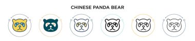 Çin panda ikonu, ince çizgi halinde, ana hatlarıyla ve vuruş tarzıyla. Mobil, ui, web için iki renkli ve siyah panda ayı vektör ikonlarının vektör illüstrasyonu kullanılabilir