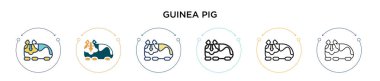 Gine domuzu simgesi doldurulmuş, ince çizgi, ana hatlar ve vuruş stili. Mobil, ui, web için iki renkli ve siyah kobay vektör ikonu tasarımı vektör illüstrasyonu kullanılabilir