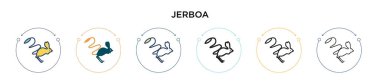 Jerboa simgesi doldurulmuş, ince çizgi, özet ve vuruş stili. Mobil, ui, web için iki renkli ve siyah jerboa vektör ikonu tasarımı vektör illüstrasyonu kullanılabilir