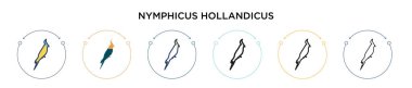 Nymphicus hollandicus simgesi dolu, ince çizgi, özet ve vuruş stili. Mobil, ui, web için iki renkli ve siyah nymphicus hollandicus vektör ikonlarının vektör çizimi kullanılabilir