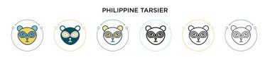 Filipin tarsier simgesi doldurulmuş, ince çizgi, özet ve vuruş stili. Mobil, ui, web için iki renkli ve siyah filippine tarsier vektör ikonu tasarımı vektör illüstrasyonu kullanılabilir