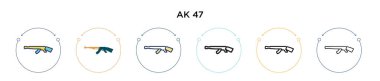 47. Ak simgesi doldurulmuş, ince çizgi, özet ve vuruş stili. Mobil, ui, web için iki renkli ve siyah ak 47 vektör simgesinin vektör çizimi kullanılabilir
