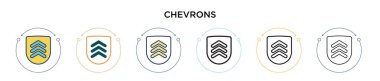 Chevons simgesi doldurulmuş, ince çizgi, özet ve vuruş stili. Mobil, ui, web için iki renkli ve siyah sembollerin vektör çizimi kullanılabilir
