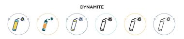 Dinamit simgesi dolu, ince çizgi, özet ve vuruş stili. Mobil, ui, web için iki renkli ve siyah dinamit vektör ikonu tasarımı vektör illüstrasyonu kullanılabilir