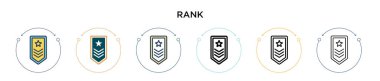 Rütbe simgesi dolu, ince çizgi, özet ve vuruş stili. Mobil, ui, web için iki renkli ve siyah vektör ikonu tasarımı vektör illüstrasyonu kullanılabilir