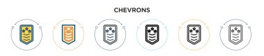 Chevons simgesi doldurulmuş, ince çizgi, özet ve vuruş stili. Mobil, ui, web için iki renkli ve siyah sembollerin vektör çizimi kullanılabilir