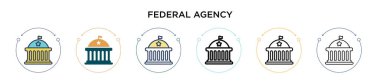 Federal ajans ikonu, ince çizgi, özet ve vuruş stili. Mobil, ui, web için iki renkli ve siyah federal vektör ikonu tasarımı vektör illüstrasyonu kullanılabilir