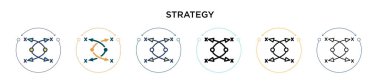 Strateji ikonu dolu, ince çizgi, özet ve vuruş stili. Mobil, ui, web için iki renkli ve siyah strateji vektör ikonu tasarımının vektör illüstrasyonu kullanılabilir
