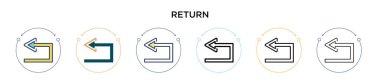 Dönüş simgesi doldurulmuş, ince çizgi, özet ve vuruş stili. İki renkli ve siyah dönüş vektör simgesi tasarımı mobil, ui, web için kullanılabilir