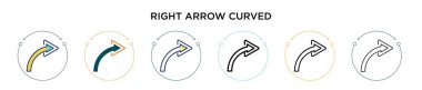Sağ ok eğimli simge dolu, ince çizgi, ana hatlar ve vuruş stili. Mobil, ui, web için iki renkli ve siyah sağ ok eğimli vektör ikonlarının vektör çizimi kullanılabilir