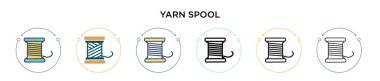 İplik makarası simgesi, ince çizgi, özet ve vuruş stili. Mobil, ui, web için iki renkli ve siyah iplik vektör vektör simgesi tasarımı kullanılabilir