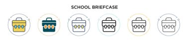 Okul evrak çantası ikonu dolu, ince çizgi, özet ve vuruş stili. Mobil, ui, web için iki renkli ve siyah okul çanta vektör ikonu tasarımı vektör illüstrasyonu kullanılabilir