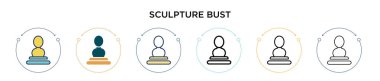Heykel büstü simgesi, ince çizgi, özet ve vuruş stili. Mobil, ui, web için iki renkli ve siyah heykel büst vektör simgesi tasarımı vektör illüstrasyonu kullanılabilir