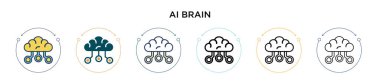 Ai beyin simgesi dolu, ince çizgi, özet ve vuruş stili. Mobil, ui, web için iki renkli ve siyah ai beyin vektör ikonu tasarımı vektör illüstrasyonu kullanılabilir