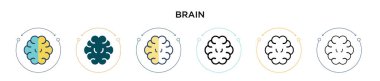 Beyin simgesi doldurulmuş, ince çizgi, özet ve vuruş stili. Mobil, ui, web için iki renkli ve siyah beyin vektör ikonu tasarımının vektör illüstrasyonu kullanılabilir