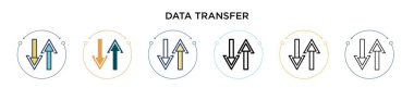 Veri aktarım simgesi doldurulmuş, ince çizgi, özet ve vuruş stili. Mobil, ui, web için iki renkli ve siyah veri transfer vektör ikonu tasarımının vektör illüstrasyonu kullanılabilir