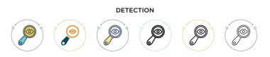 Belirleme simgesi doldurulmuş, ince çizgi, özet ve vuruş stili. Mobil, ui, web için iki renkli ve siyah algılama vektör ikonu tasarımının vektör illüstrasyonu kullanılabilir