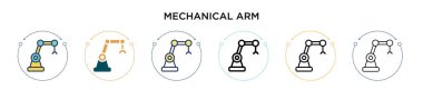 Mekanik kol simgesi doldurulmuş, ince çizgi, ana hatlar ve vuruş stili. Mobil, ui, web için iki renkli ve siyah mekanik kol vektör ikonu tasarımı vektör illüstrasyonu kullanılabilir