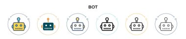 Bot simgesi dolu, ince çizgi, özet ve vuruş stili. Mobil, ui, web için iki renkli ve siyah robot vektör ikonu tasarımı vektör illüstrasyonu kullanılabilir