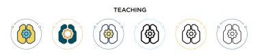 Dopdolu, ince çizgi, özet ve vuruş tarzında ikon öğretmek. Mobil, ui, web için iki renkli ve siyah öğretim vektör simgesi tasarımı vektör illüstrasyonu kullanılabilir