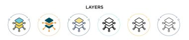 Katman simgesi dolu, ince çizgi, özet ve vuruş stili. Mobil, ui, web için iki renkli ve siyah katman vektör ikonu tasarımı vektör illüstrasyonu kullanılabilir