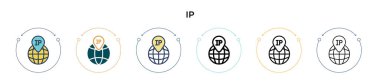Ip simgesi dolu, ince çizgi, özet ve vuruş stili. Mobil, ui, web için iki renkli ve siyah ip vektör ikonu tasarımının vektör illüstrasyonu kullanılabilir