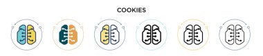 Kurabiye ikonu, ince çizgi, özet ve vuruş stili. Mobil, ui, web için iki renkli ve siyah çerez vektör ikonu tasarımı vektör illüstrasyonu kullanılabilir