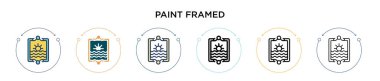Çerçevelenmiş simgeyi ince çizgi halinde, ana hatlarıyla ve vuruş tarzıyla boya. İki renkli ve siyah renkli vektör çerçeve simgesinin vektör çizimi mobil, ui, web için kullanılabilir