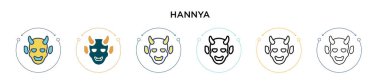 Hannya simgesi doldurulmuş, ince çizgi, özet ve vuruş stili. Mobil, ui, web için iki renkli ve siyah Hannya vektör simgesinin vektör çizimi kullanılabilir