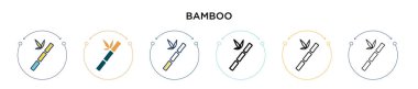 Bambu ikonu doldurulmuş, ince çizgi, ana hatlar ve vuruş stili. Mobil, ui, web için iki renkli ve siyah bambu vektör ikonu tasarımı vektör illüstrasyonu kullanılabilir
